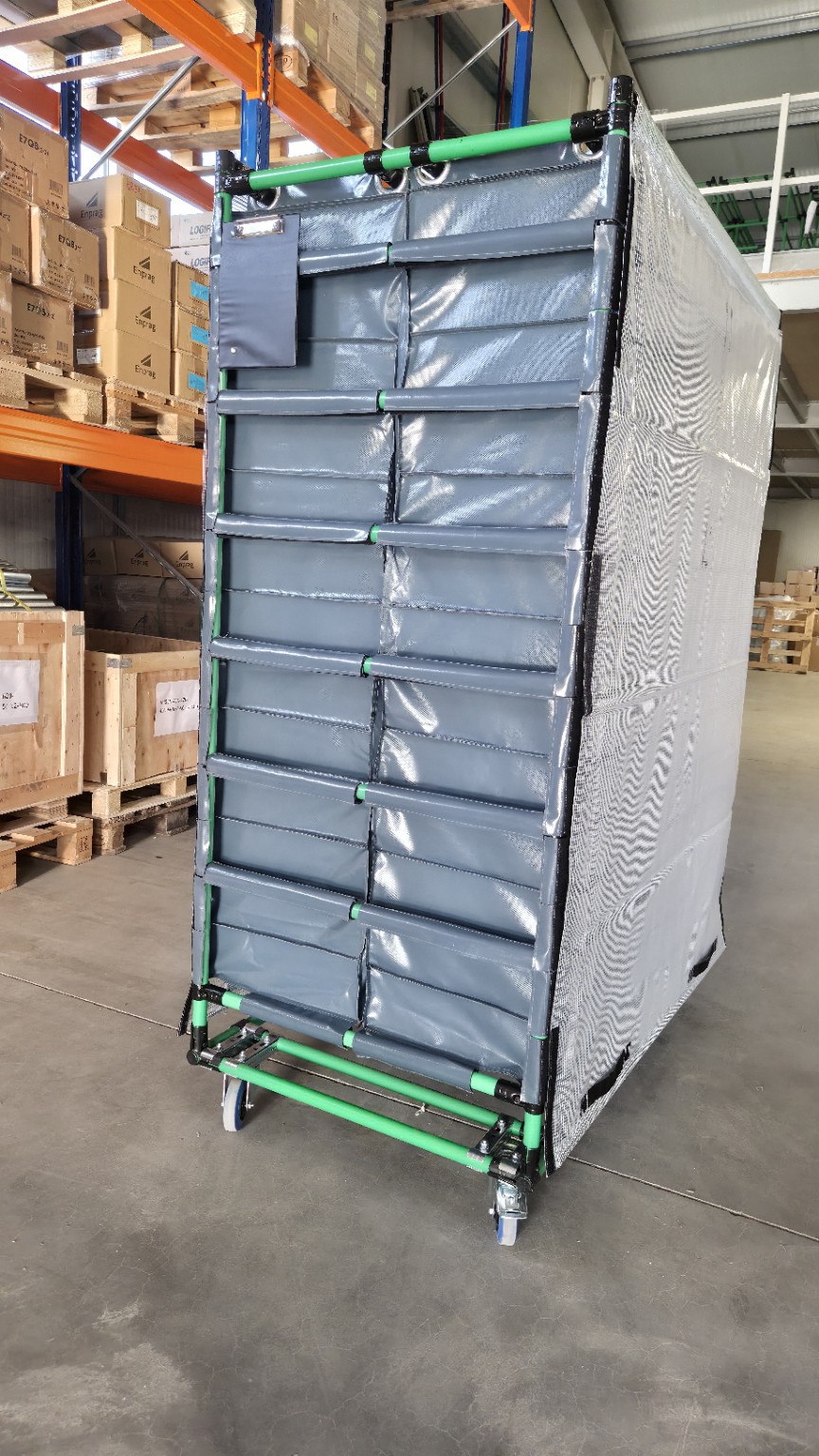 Logistics cart with textile inserts – side view