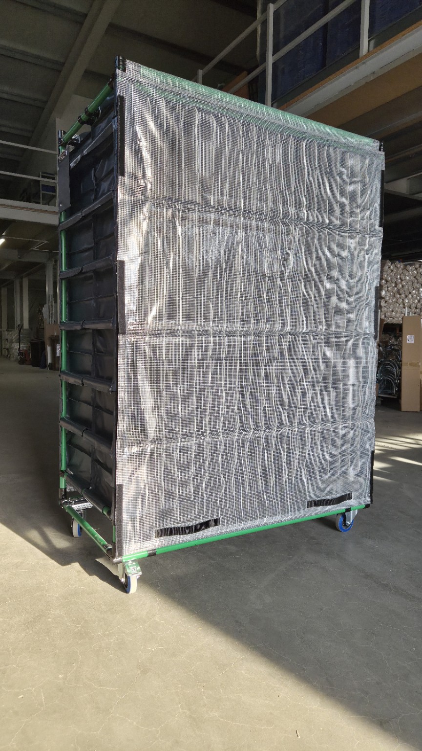 Logistics cart with textile inserts – front view