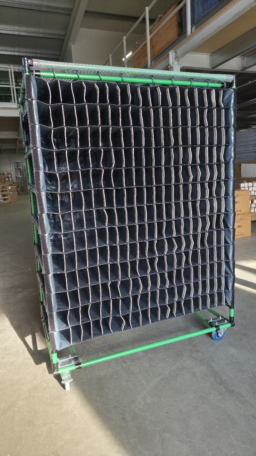 Logistics cart with textile inserts – detail of the structure and textile compartments