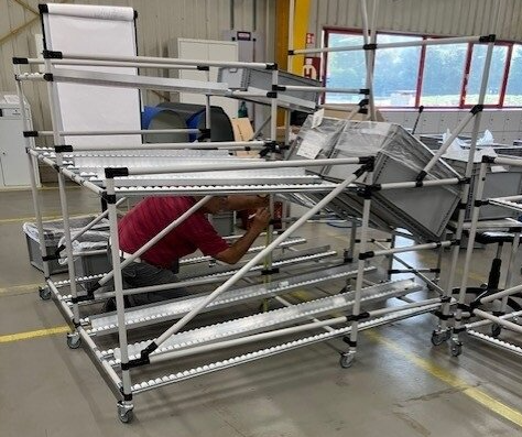 ENPRAG modular production line with roller conveyors during installation in production