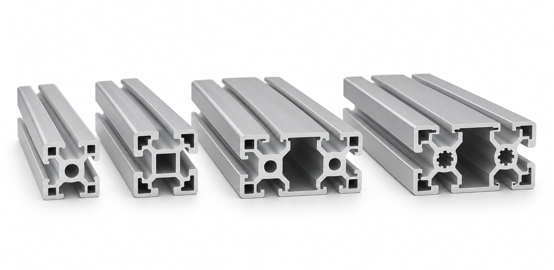 Examples of square and rectangular aluminium profile cross-sections