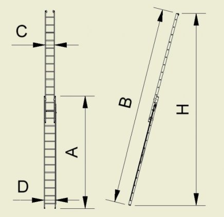 Two-part retractable Forte ladder with rope - width 484 mm 8820 - 2