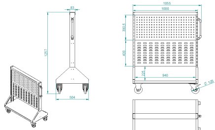 Perforated stand PSZ 21 B S1 double-sided on wheels for 4 panels - 5