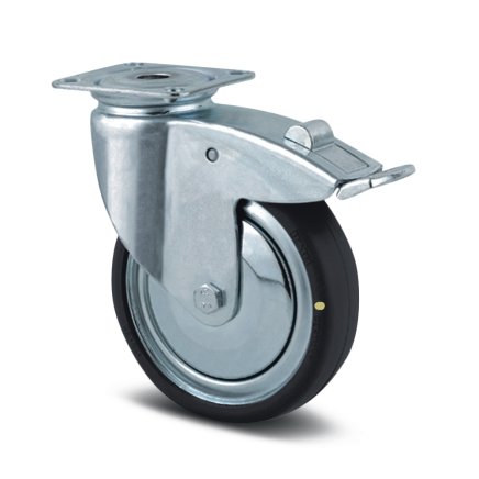 Electrically conductive wheel of ø 100 mm with total brake and mounting plate - 1