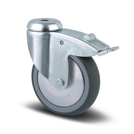 Gray instrument wheel of ø 100 mm with total brake, rotatable with cover - 1