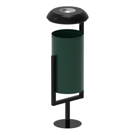 ALBERT metal outdoor trash can with roof and ashtray - 1