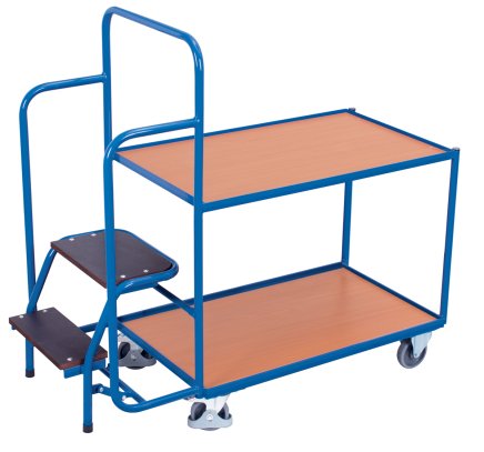Picking cart with steps, 2 shelves - 1