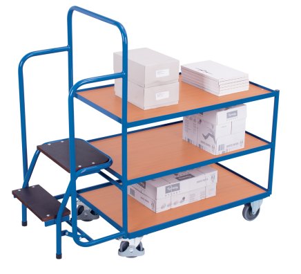 Picking cart with steps, 3 shelves - 1