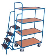 Picking trolley with steps, 4 shelves - 1