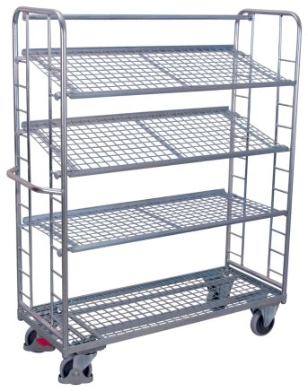 Storied trolley with slanted shelves, galvanized version sw-540.218 - 1