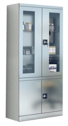 Stainless steel cabinet with glass and solid doors SmlN 114 - 1