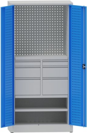 Workshop cabinet with divided drawers and shelf - 1