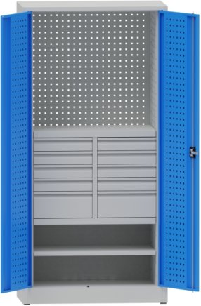 Workshop cabinet with divided drawers and shelf - 1