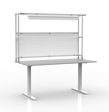 Electrically height-adjustable table with extension and perforated panel 24031130 - 1