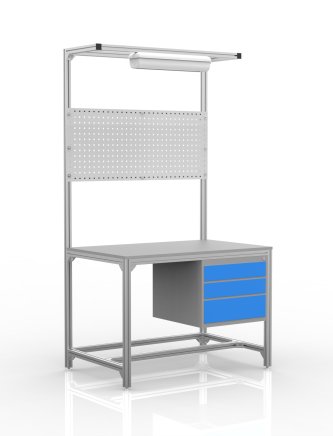 Workshop table made of aluminum profiles, 3 drawers (various options) - 1