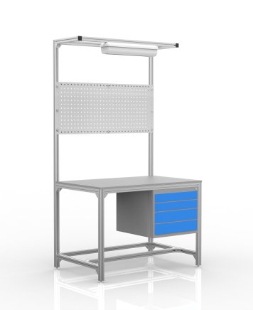 Workshop table made of aluminum profiles, 4 drawers (various options) - 1
