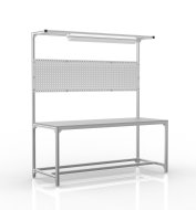 Workshop table made of aluminium profiles with upper structure (various variants)