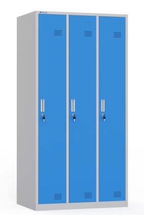 Metal wardrobe with three compartments and cylinder lock - 1