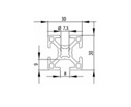 Aluminum profile 30 x 30, MI30x30 B8 1 m + cut to size - 2