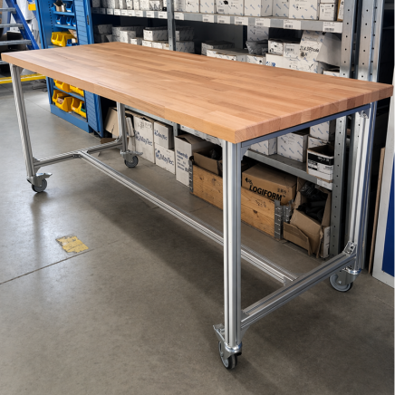 Mobile work table made of aluminum profiles, width 2000 mm - 4
