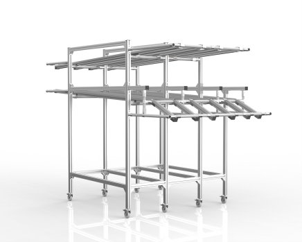 Mobile gravity flow rack with roller tracks - 1