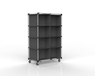 Trolley with a textile insert secured by sleeves, 8 + 8 pockets