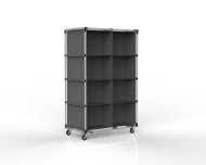 Trolley with a textile insert secured by eyelets, 8 + 8 pockets