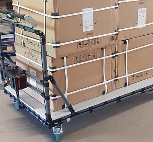 Transport trolley with electrically powered wheels