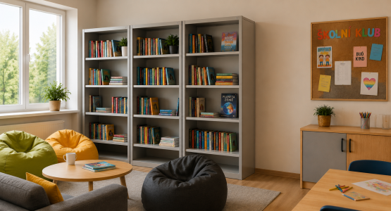 Open cabinets, bookcases