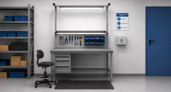 Assembly tables, workstations and components