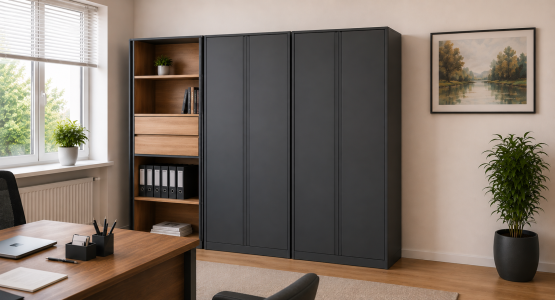 Cabinets with sliding and folding doors