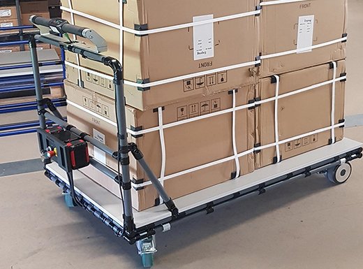 Transport trolley with electrically powered wheels