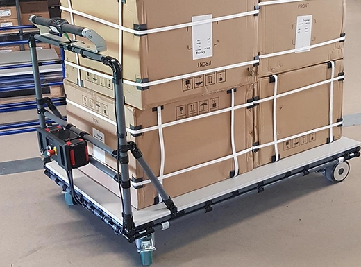 Transport trolley with electrically powered wheels