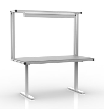Electrically height-adjustable table made of aluminum profiles