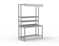 Workshop table made of aluminum profiles with galvanized shelves