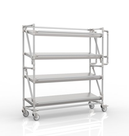 Crate rack trolley with 1300 mm wide inclined shelves, SP13030 (4 models)