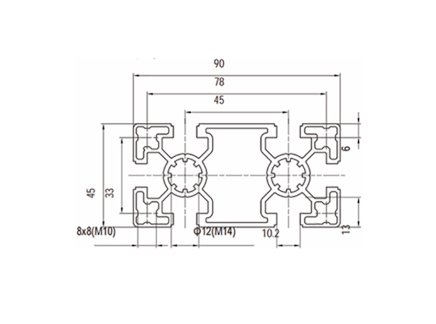 Aluminum profile 45 x 90, MI45x90L B10 1 m + cut to size - 2